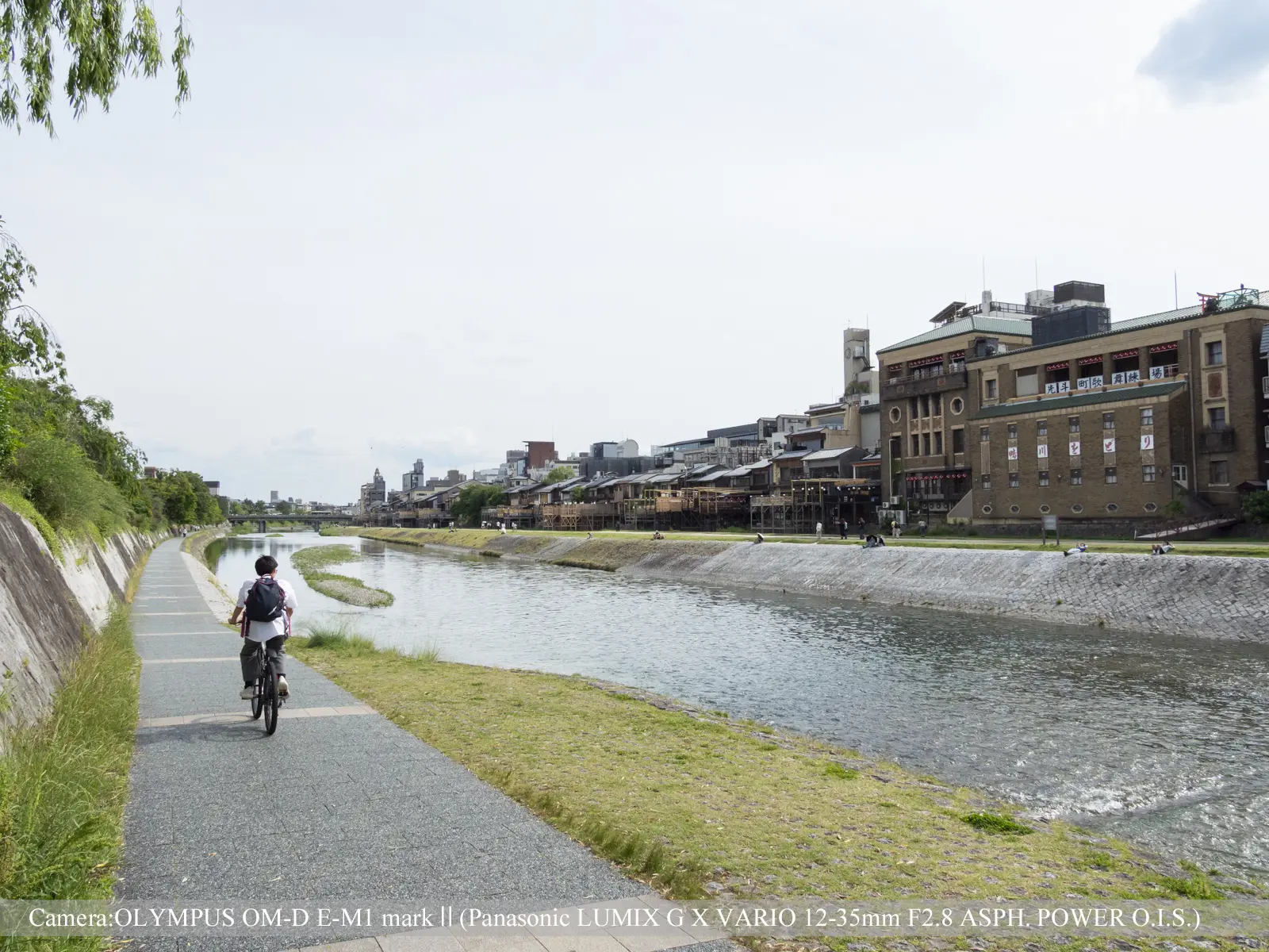 鴨川河川敷（遊歩道をゆく自転車）